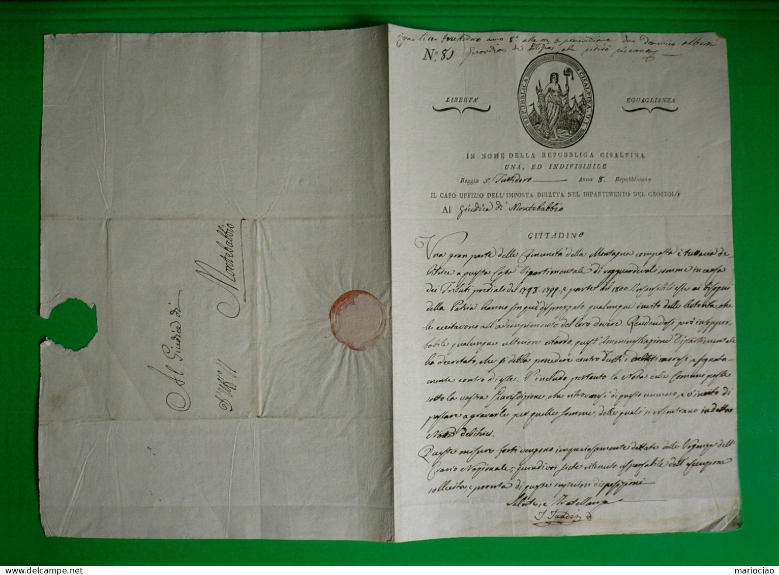 D-IT Repubblica Cisalpina 1800 REGGIO EMILIA Al Giudice Di Montebabbio Di Castellarano - Historische Documenten