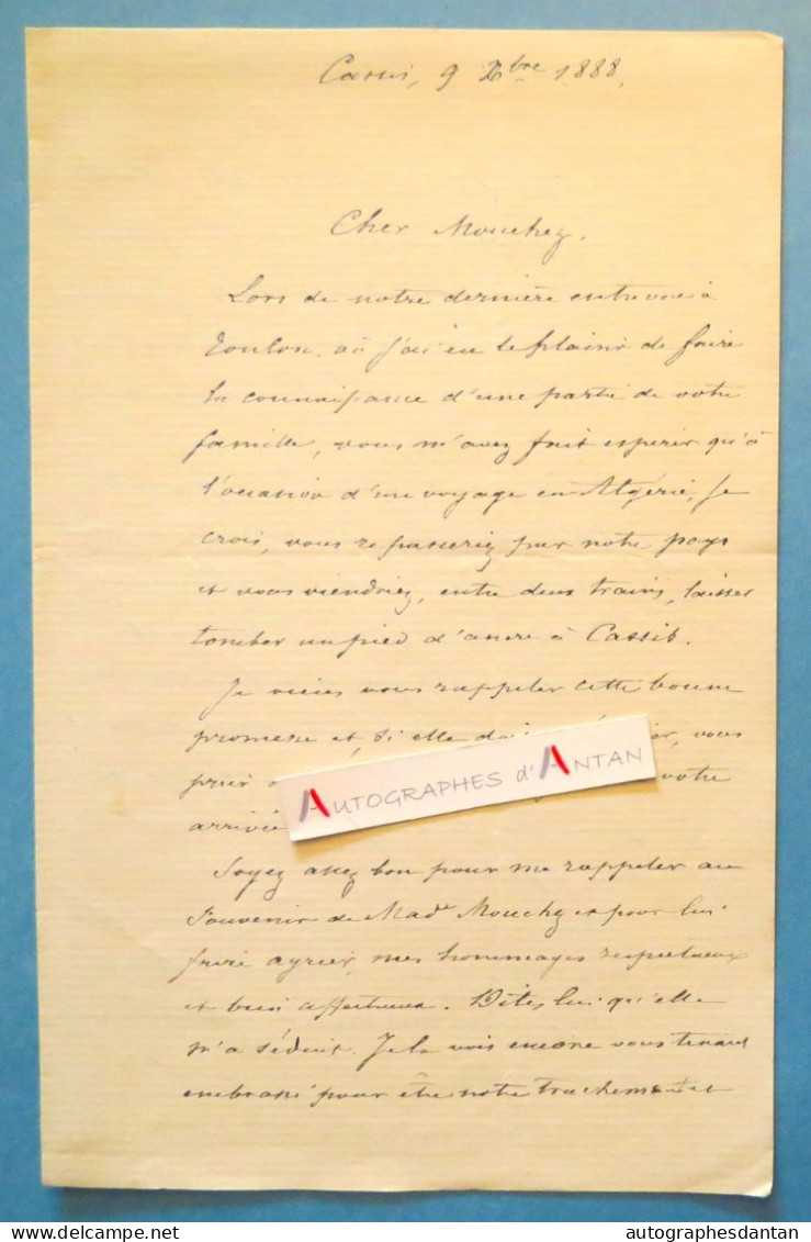 ● L.A.S 1888 Auguste FAVIER Maire De Cassis à L'Amiral Ernest Mouchez - Lettre Autographe - Politiques & Militaires