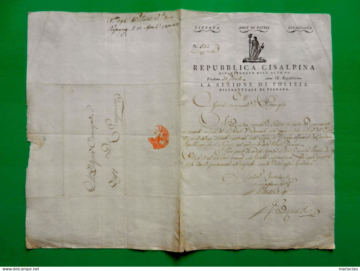 D-IT Repubblica Cisalpina 1801 MANTOVA Polizia Di Viadana A Pomponesco - Historische Dokumente