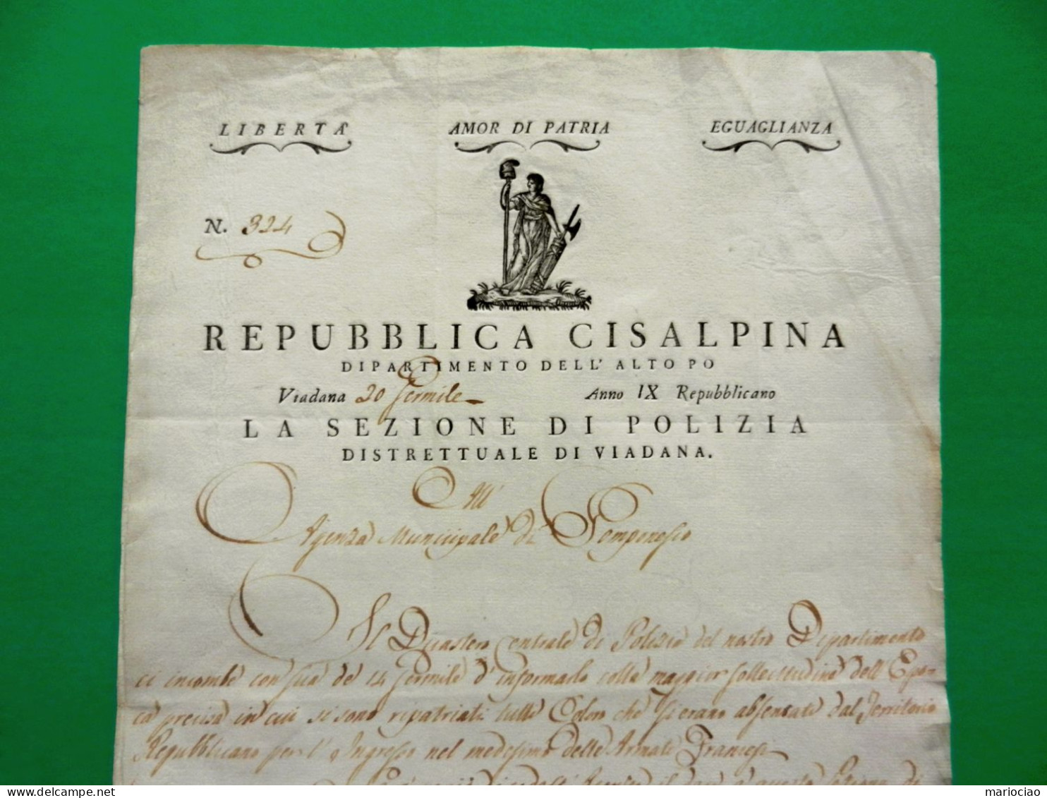 D-IT Repubblica Cisalpina 1801 MANTOVA Polizia Di Viadana A Pomponesco - Historische Dokumente
