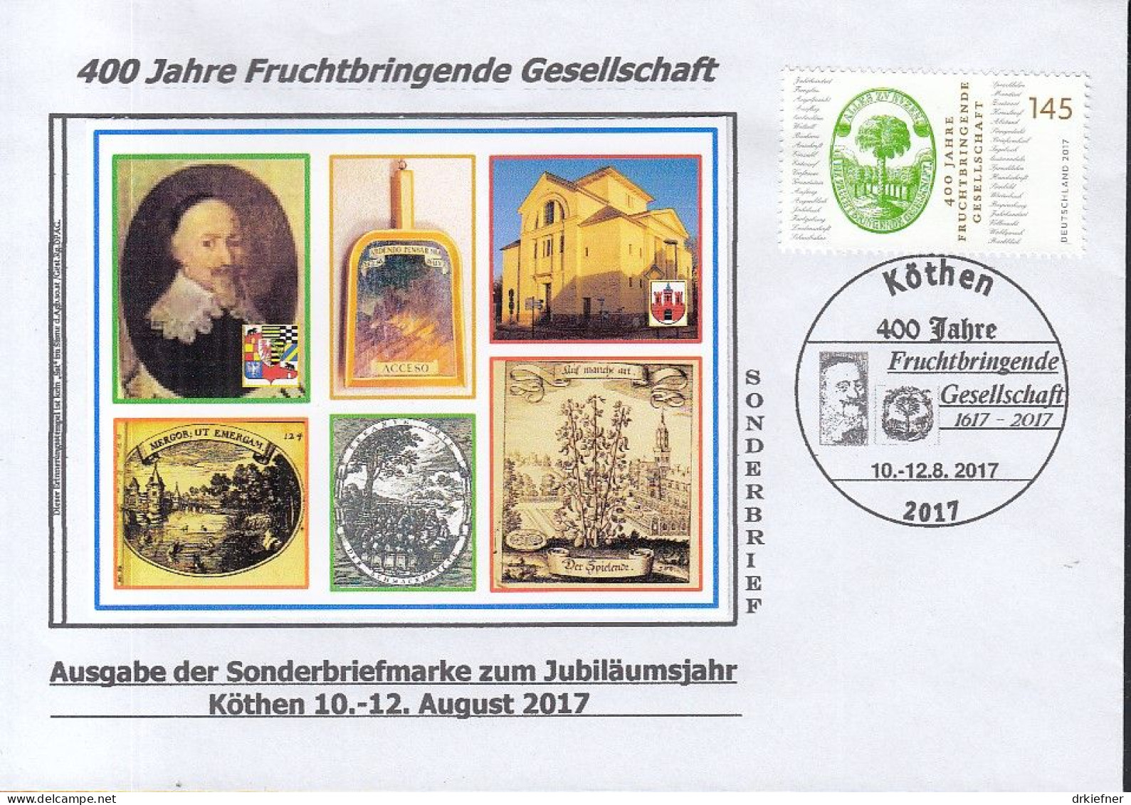 BRD  3328, FDC Köthen, Mit Vignettenblock, 400 Jahre Sprachakademie „Fruchtbringende Gesellschaft“, Weimar, 2017 - Cartas & Documentos