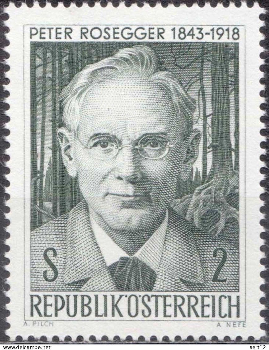 1968, Austria, Peter Rosegger, Anniversaries, Authors, Famous People, Poets, Writers, MNH(**), Mi: 1267 - Unused Stamps