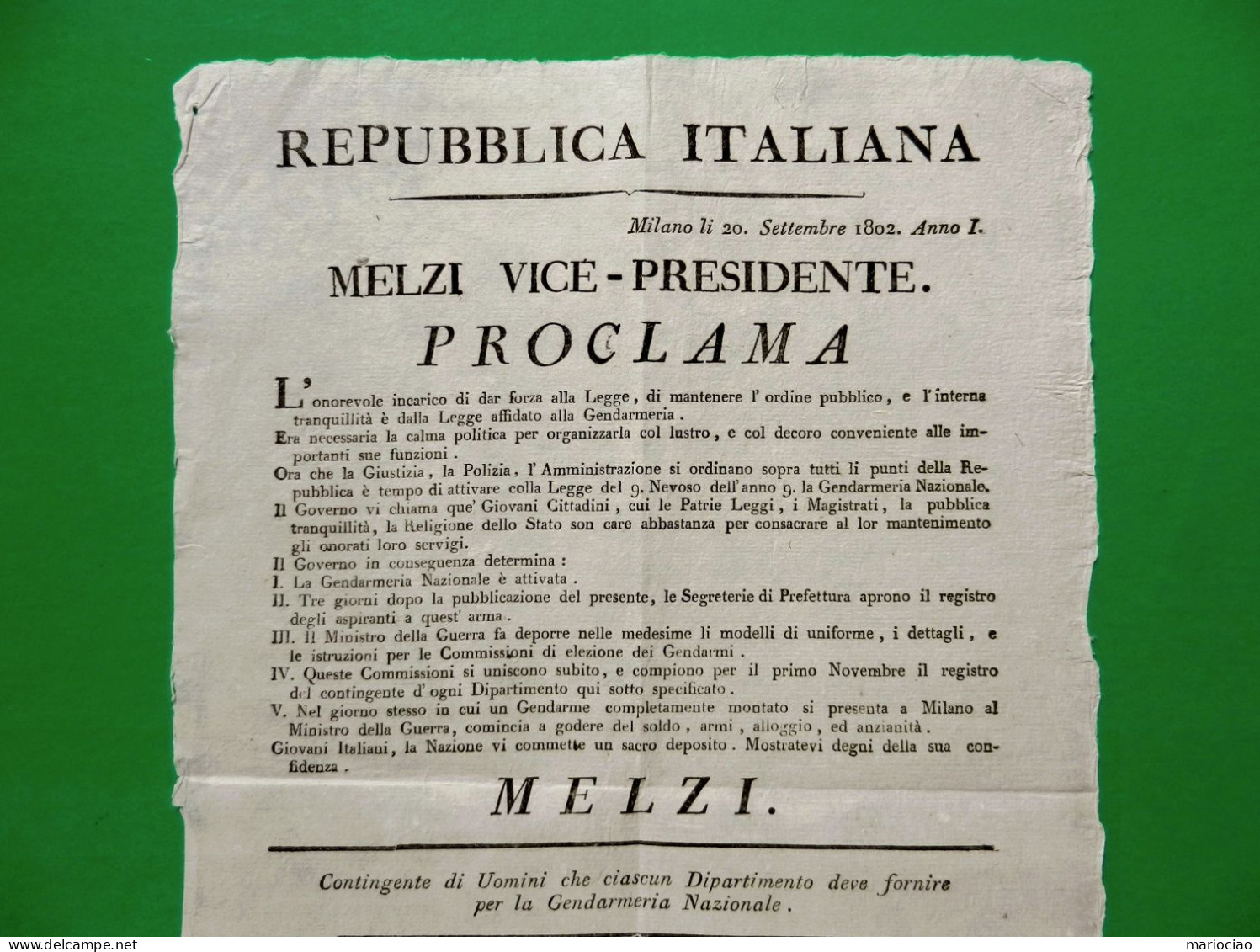 D-IT Repubblica Italiana Di NAPOLEONE Milano 1802 - Historische Dokumente