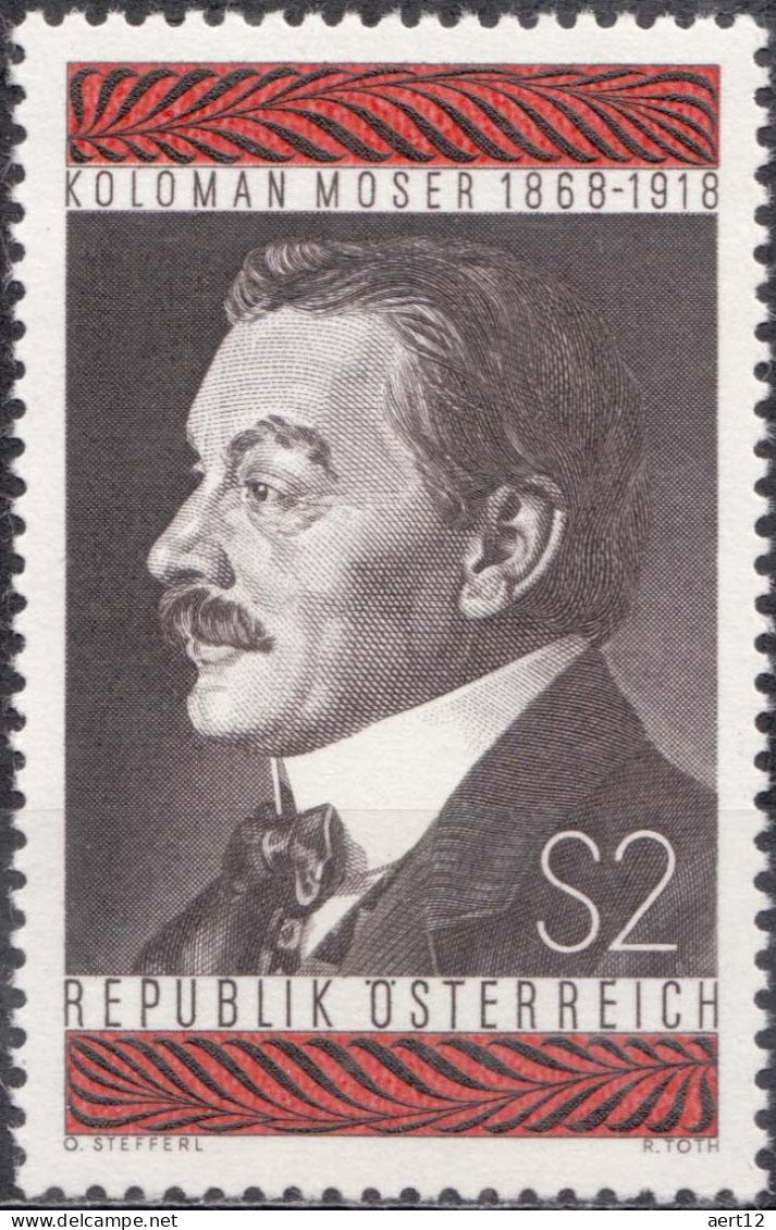 1968, Austria, Koloman Moser, Engravers, Famous People, Men, MNH(**), Mi: 1271 - Unused Stamps