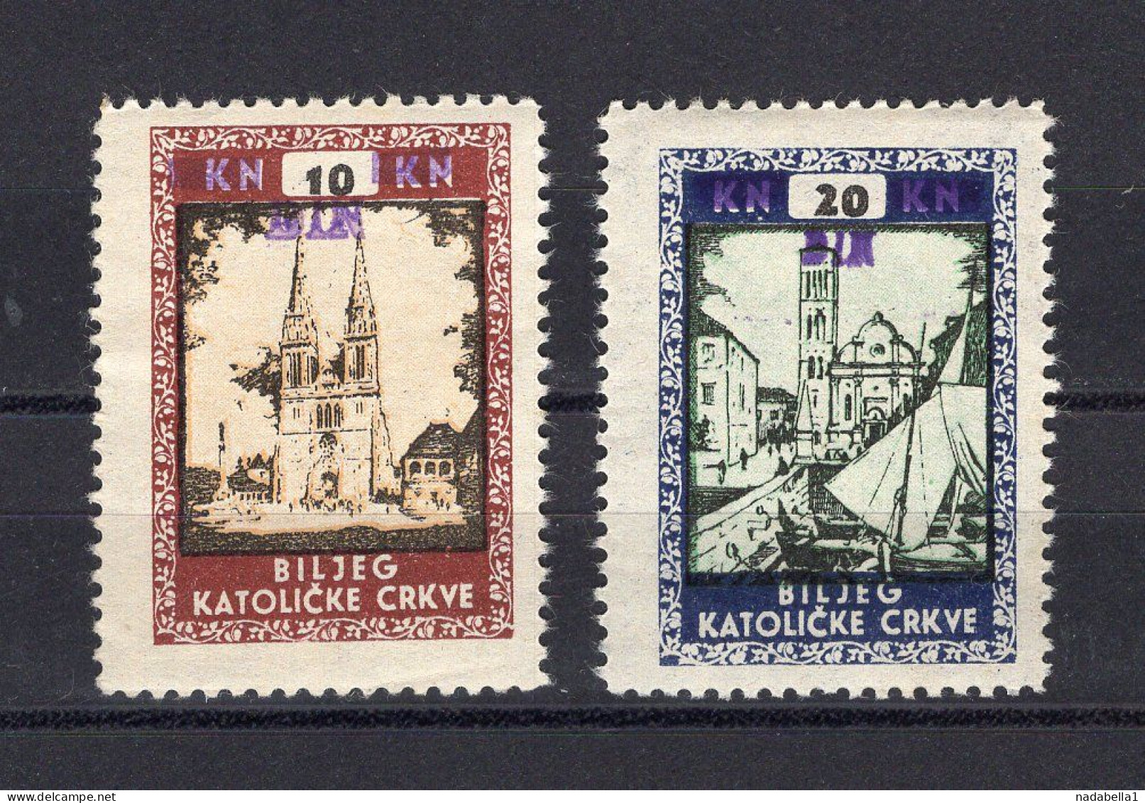 NDH WWII CATHOLIC CHURCH REVENUE STAMPS,PAIR,USED IN SERBIA,OVERPRINT 10 AND 20 DIN. - Serbia