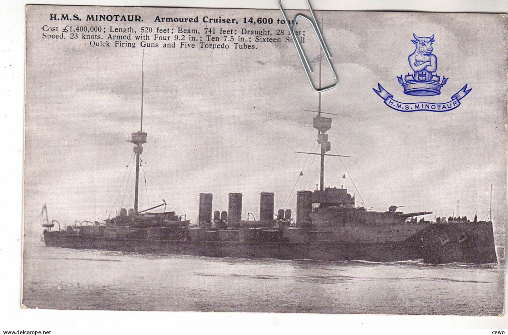 CPA MARINE NAVIRE DE GUERRE CROISEUR LOURD ANGLAIS HMS H.M.S. MINOTAUR - Guerra
