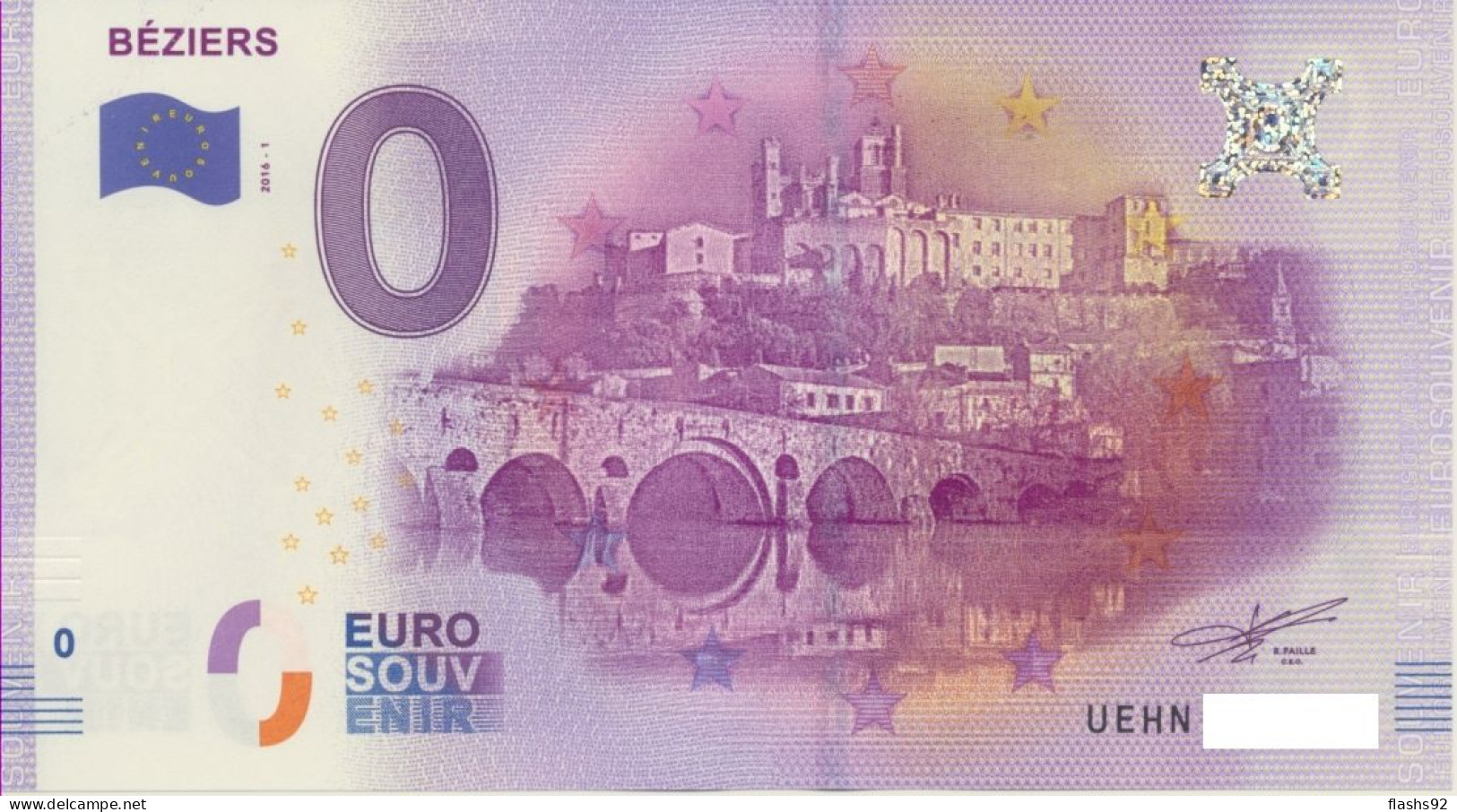 Vends Billet Souvenir Touristique 0€ Beziers 2016-1 UEHN - Other & Unclassified