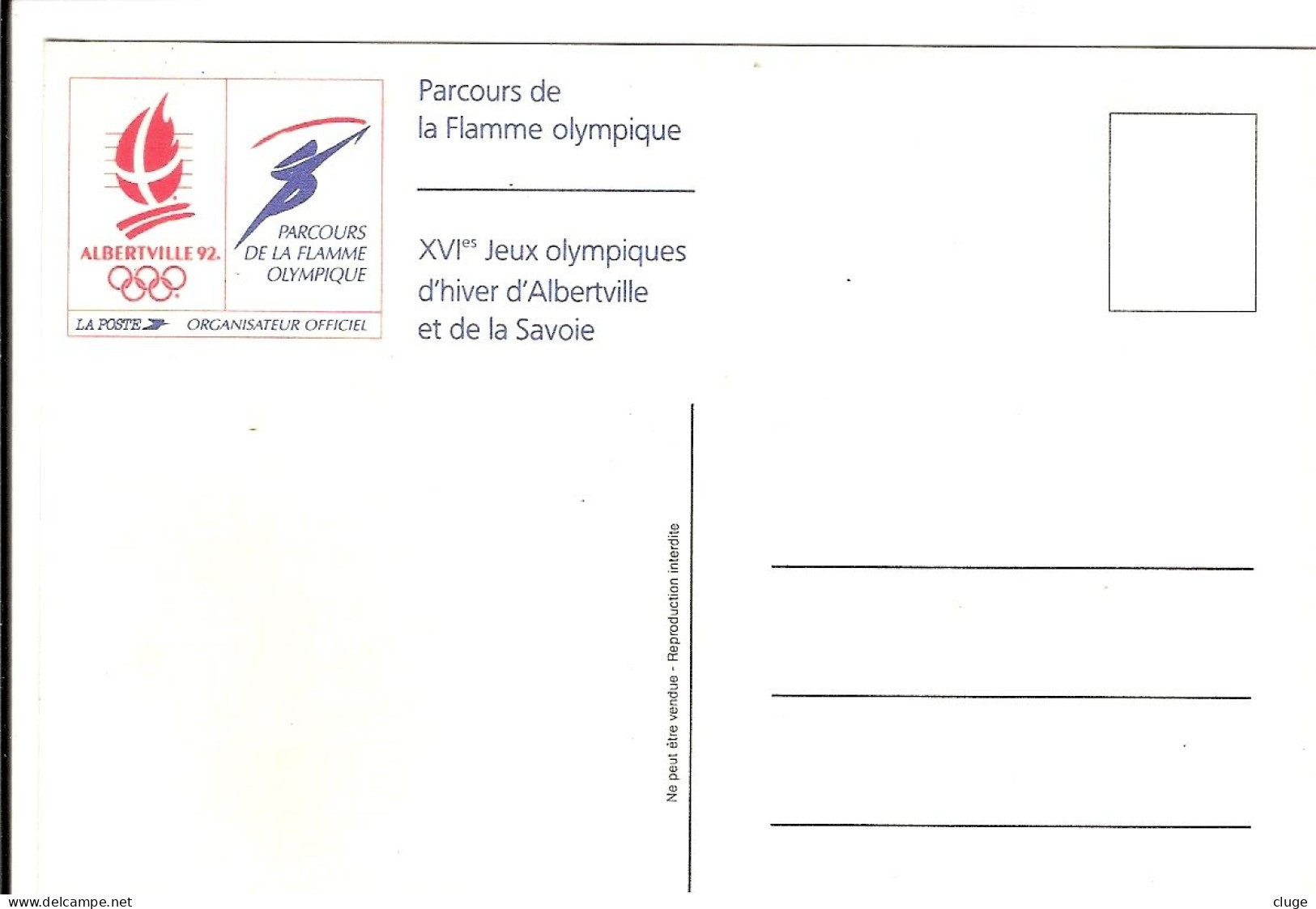 LA POSTE - Jeux Olympiques Albertville 1992 -  Parcours De La Flamme - ( Vue Recto Verso ) - Olympische Spiele