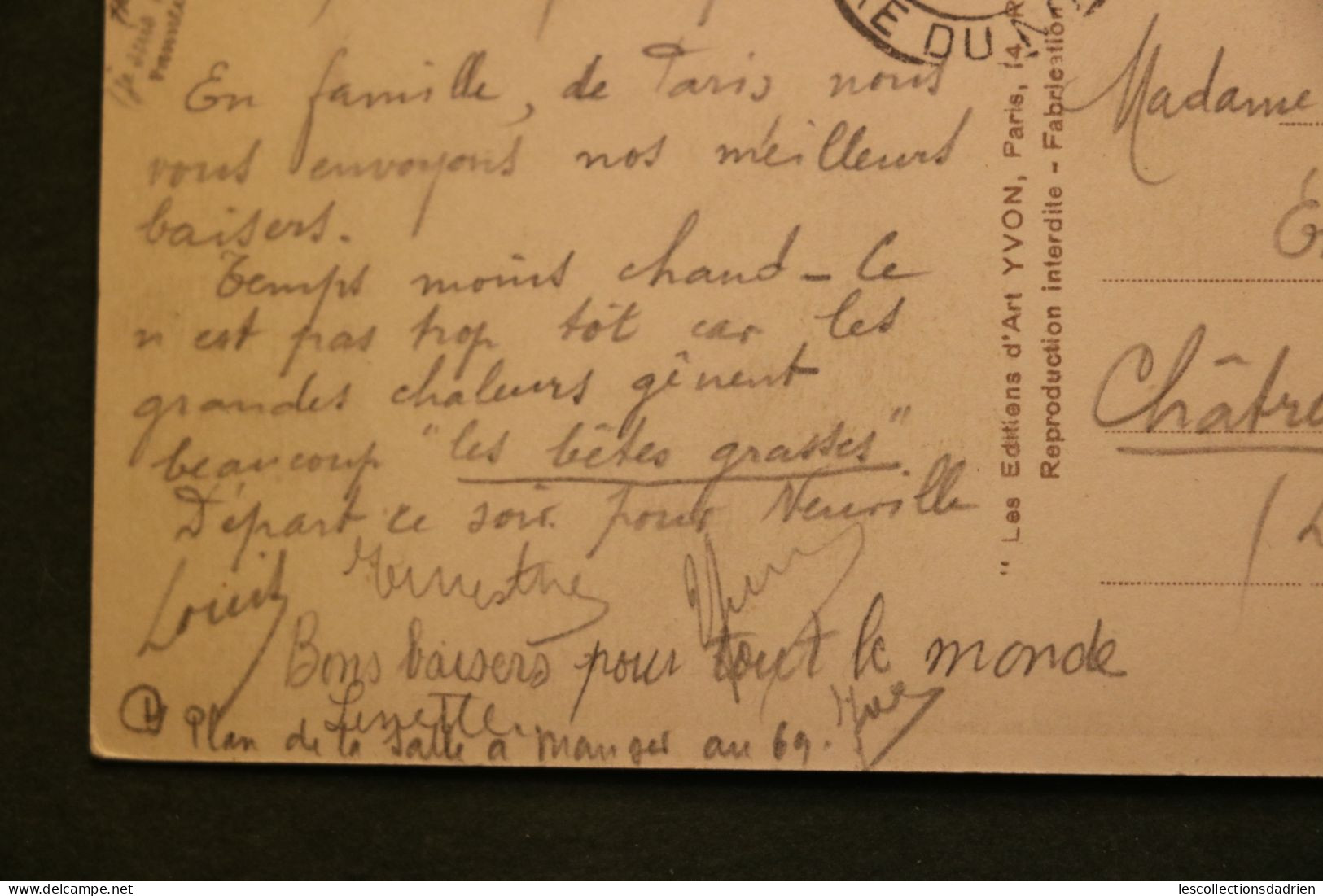 Carte postale ancienne - Paris - perspective de la Seine Paris en flanant calèche 1933 - Gare du Nord oblitération