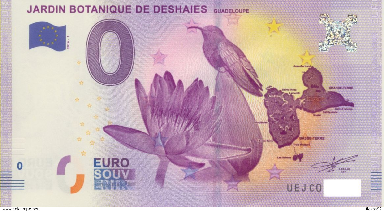 Vends Billet Souvenir Touristique 0€ Jardin Botanique De Deshaie Guadeloupe 2016-1 UEJC - Altri & Non Classificati