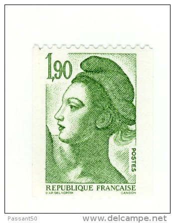 Liberté 1fr90 Vert De Roulette YT 2426a Avec Numéro Rouge Au Verso. Voir Le Scan. Cote YT 3 €, Maury N ° 2432 B : 4 €. - Ongebruikt