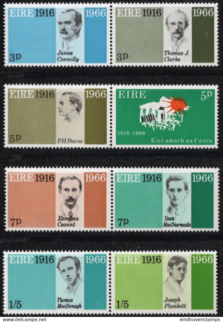 Eire 1966 Easter Revolt Memorial 4 Pair MNH Ireland, Connolly, Clarke, Pearse, Ceannt, MacDiarmada, MacDonagh, Plunkett - Ongebruikt
