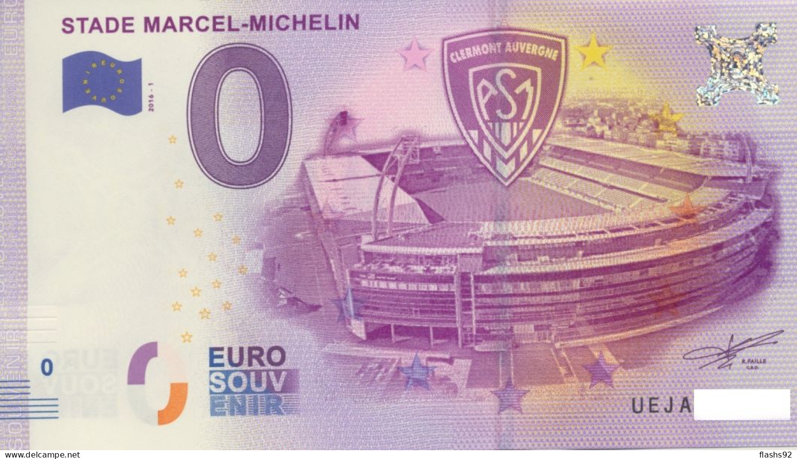 Vends Billet Souvenir Touristique 0€ Stade Marcel Michelin 2016-1 UEJA - Andere & Zonder Classificatie