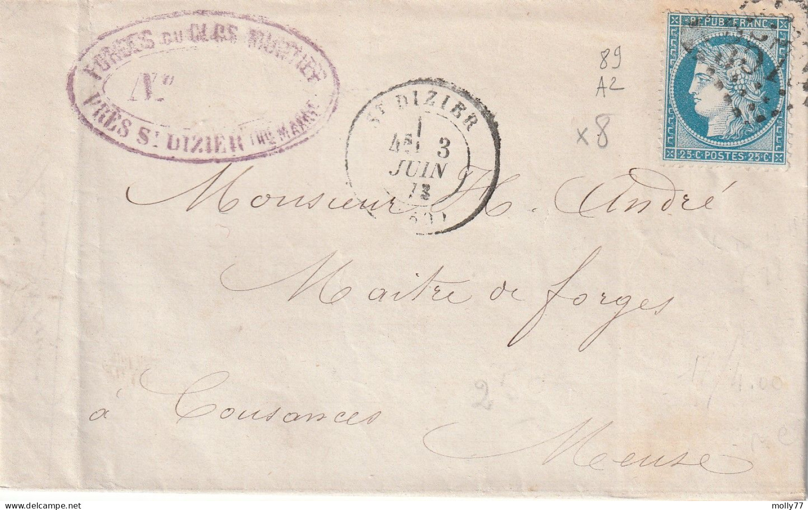 Lettre De Saint Dizier à Cousances LAC - 1849-1876: Période Classique