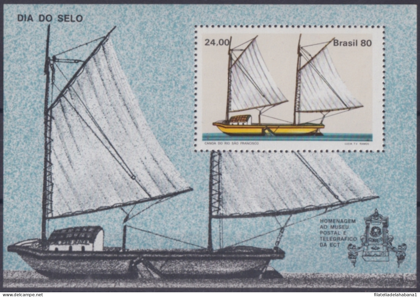 F-EX50204 BRAZIL BRASIL MNH 1980 CANDA SAILING SHIP BOAT POSTAL TELEGRAPH MUSEUM.  - Barche