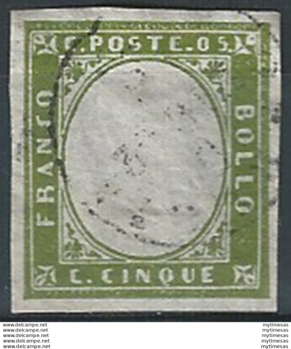 1861 Sardegna 5c. Verde Oliva Giallastro Cancelled Sassone N. 13Cc - Sardinien