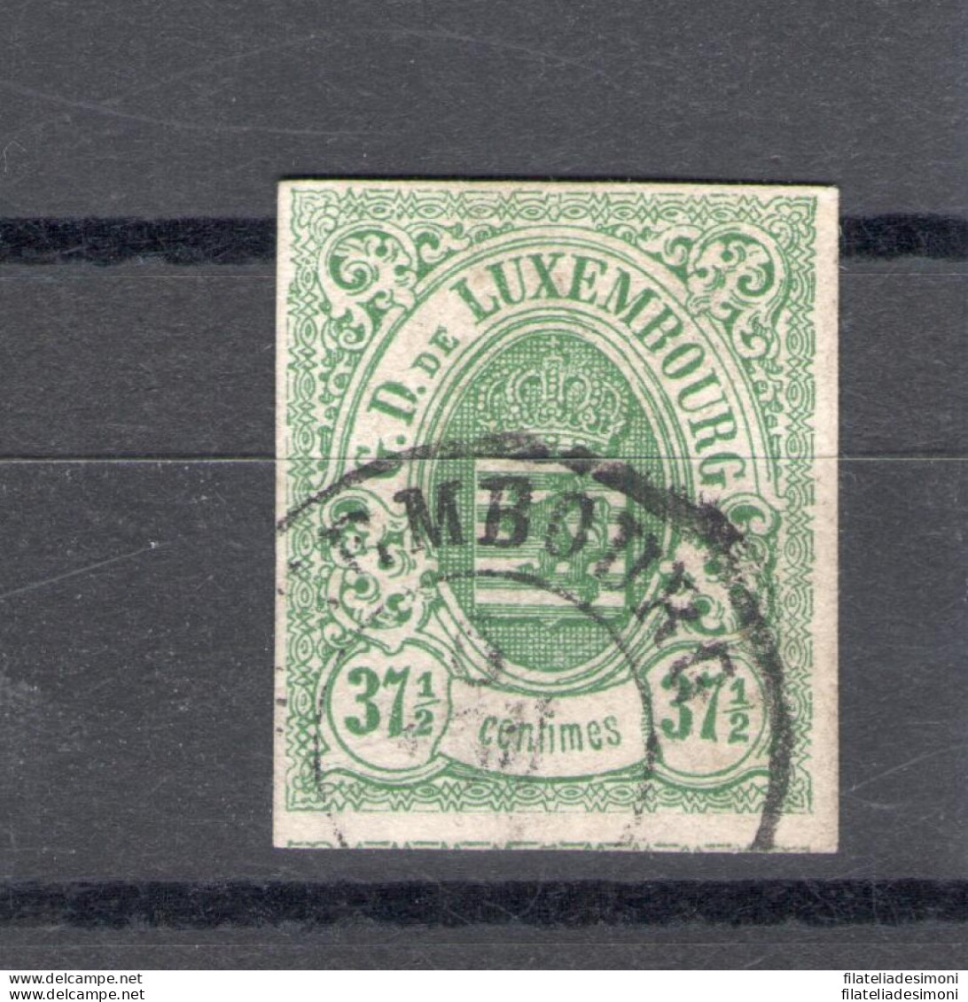 1859 - 63 LUSSEMBURGO -   N° 10 - 37 1/2c. Verde ,  USATO Sigla  Alberto Diena - Andere & Zonder Classificatie