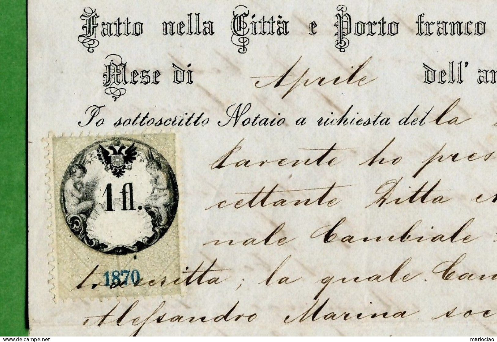 D-IT TRIESTE 1874 Francesco Giuseppe I^ Franz Joseph I^ -Protesto Di Cambio 1 Marca Austriaca + 2 Marche Italiane - Historische Dokumente