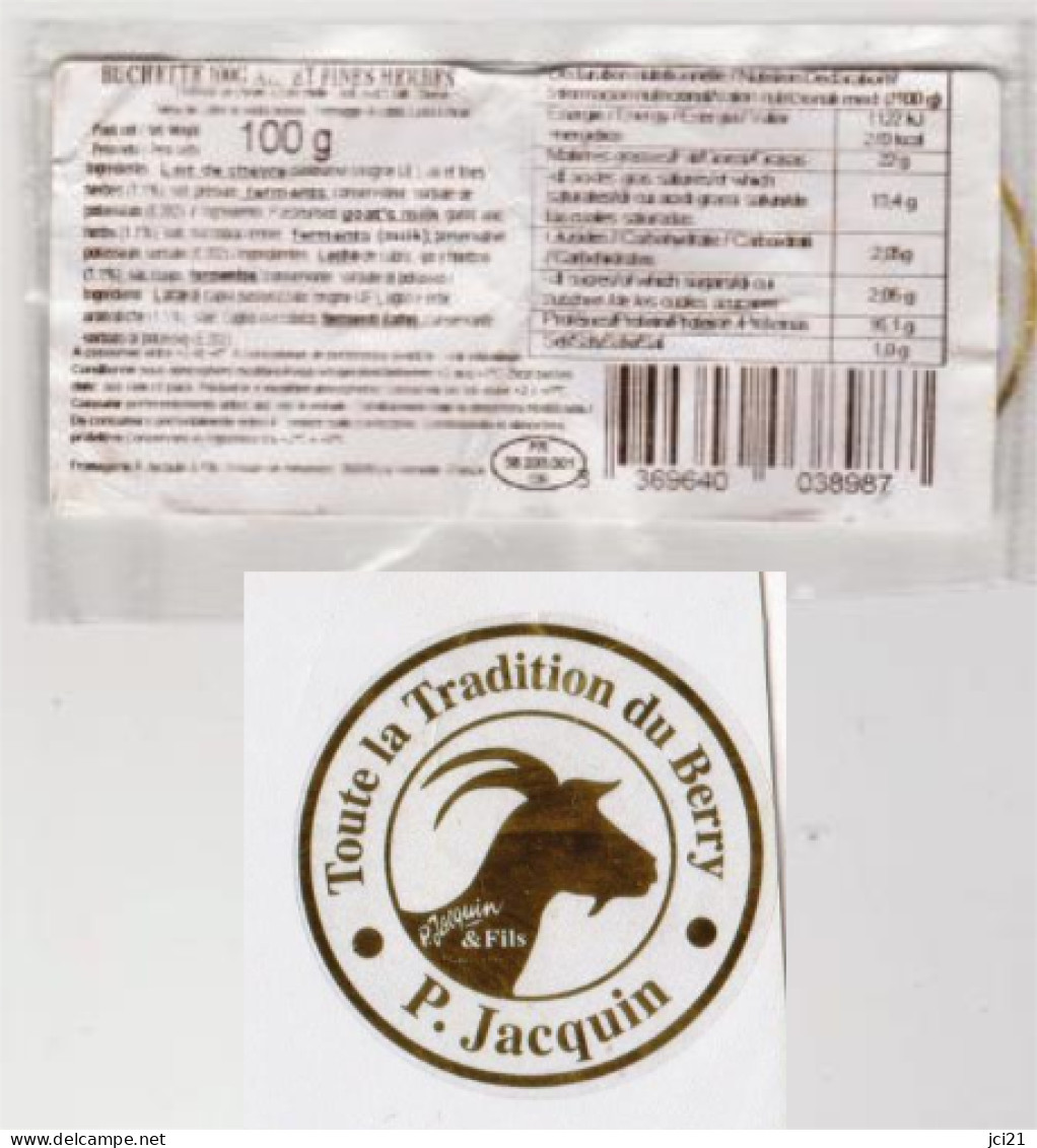 Etiquette Et Contre étiquette Fromage De Chèvre Du Berry " P.Jacquin " _ef90 - Formaggio