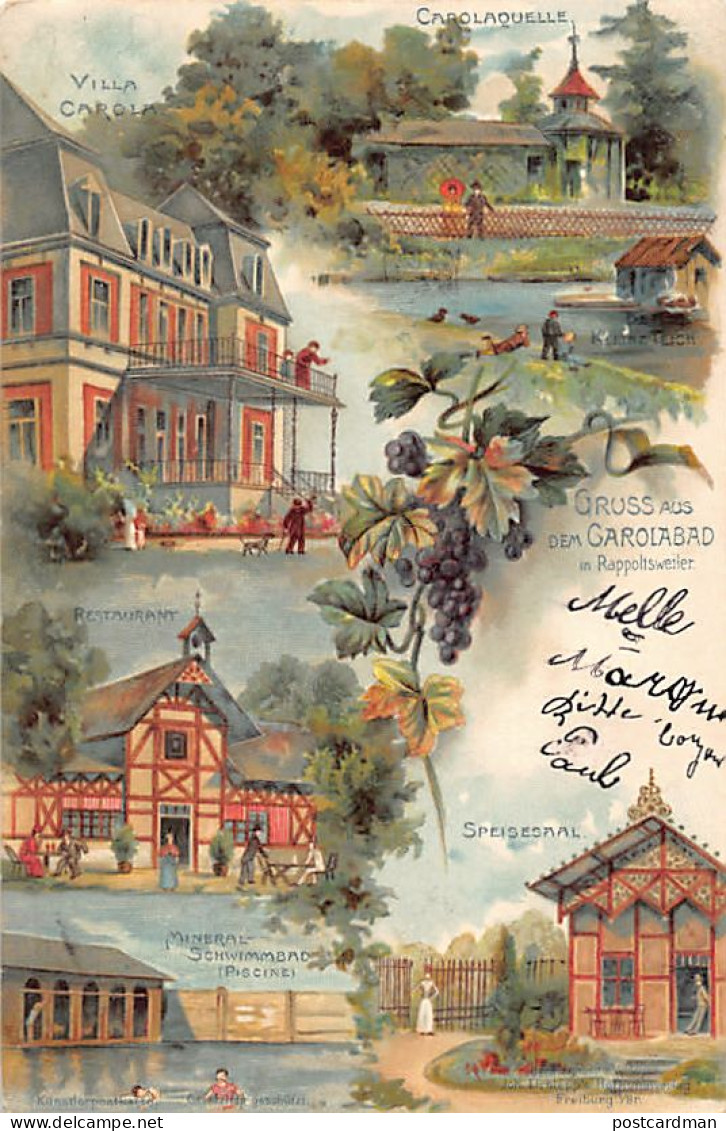 RIBEAUVILLÉ - Litho - Bains Carola - Source Carola - Villa Carola - Restaurant -Piscine Eau Minérale - Ed. Joh Elchlepp - Ribeauvillé