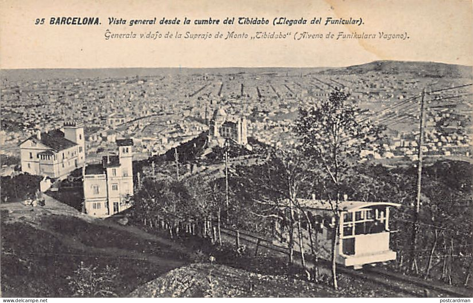 BARCELONA (Cat.) Vista General Desde La Cumbre Del Tobidabo (Llegada Del Funicular) - Ed. J. Venini 95 - Barcelona