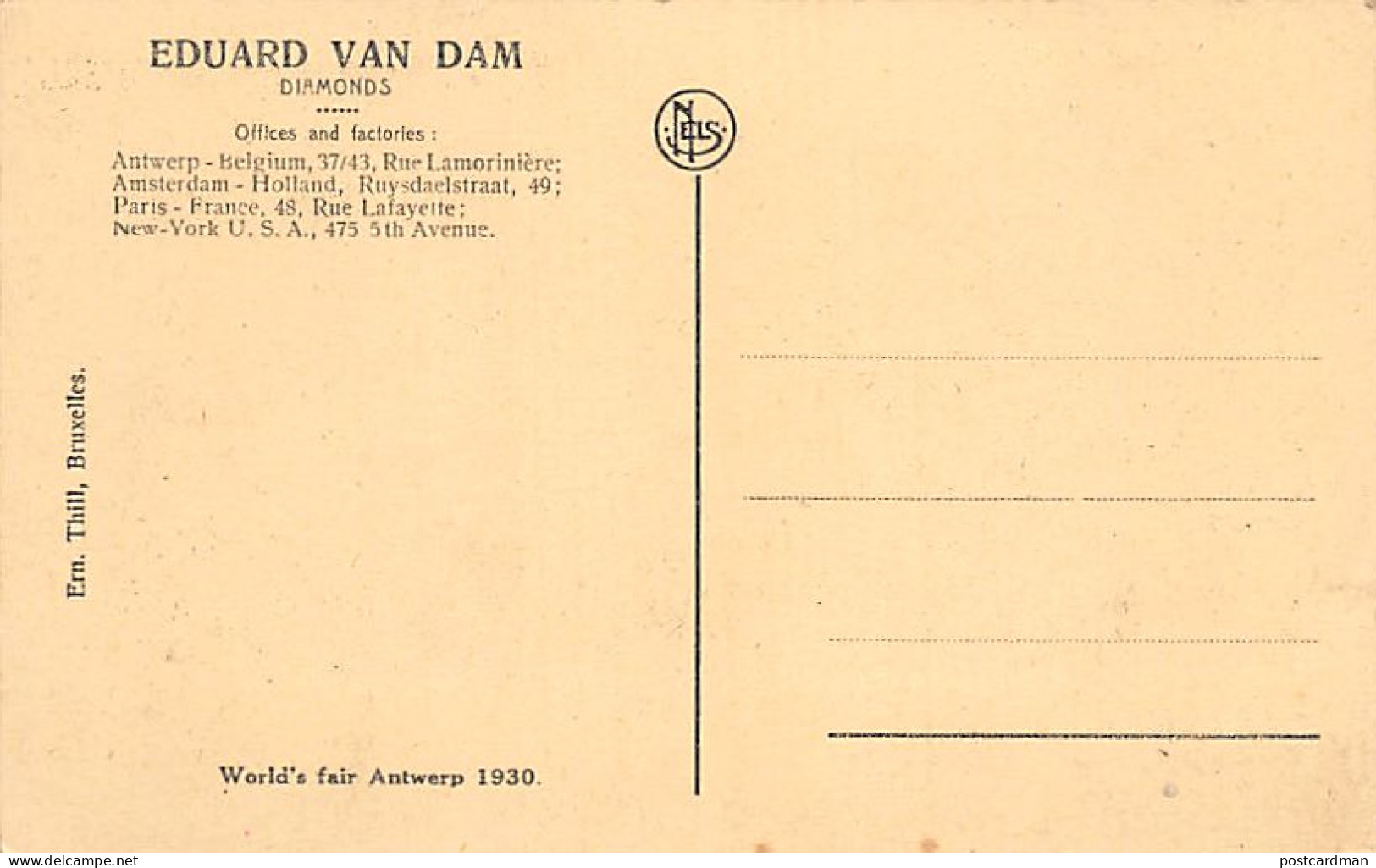 ANTWERPEN - Eduard Van Dam Diamonds Diamanten Diamants - World's Fair 1930 - Antwerpen