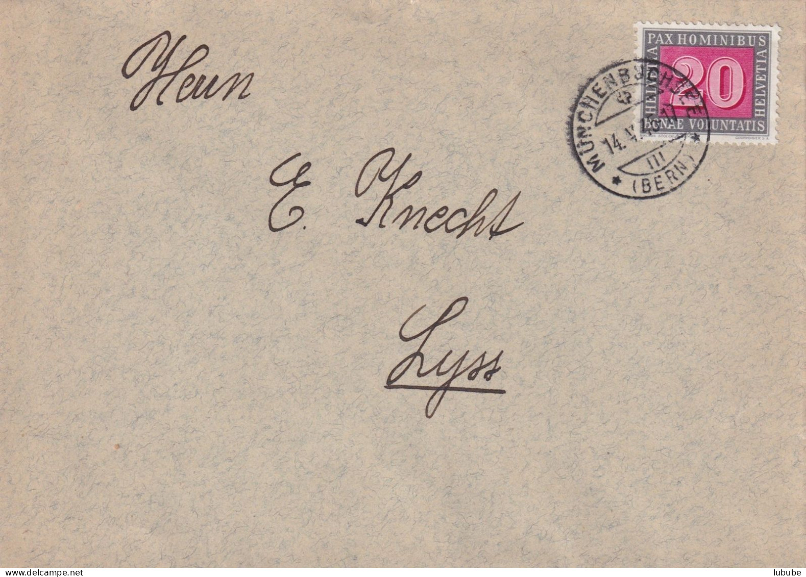 Brief  Münchenbuchsee - Lyss  (PAX-Frankatur)       1945 - Lettres & Documents