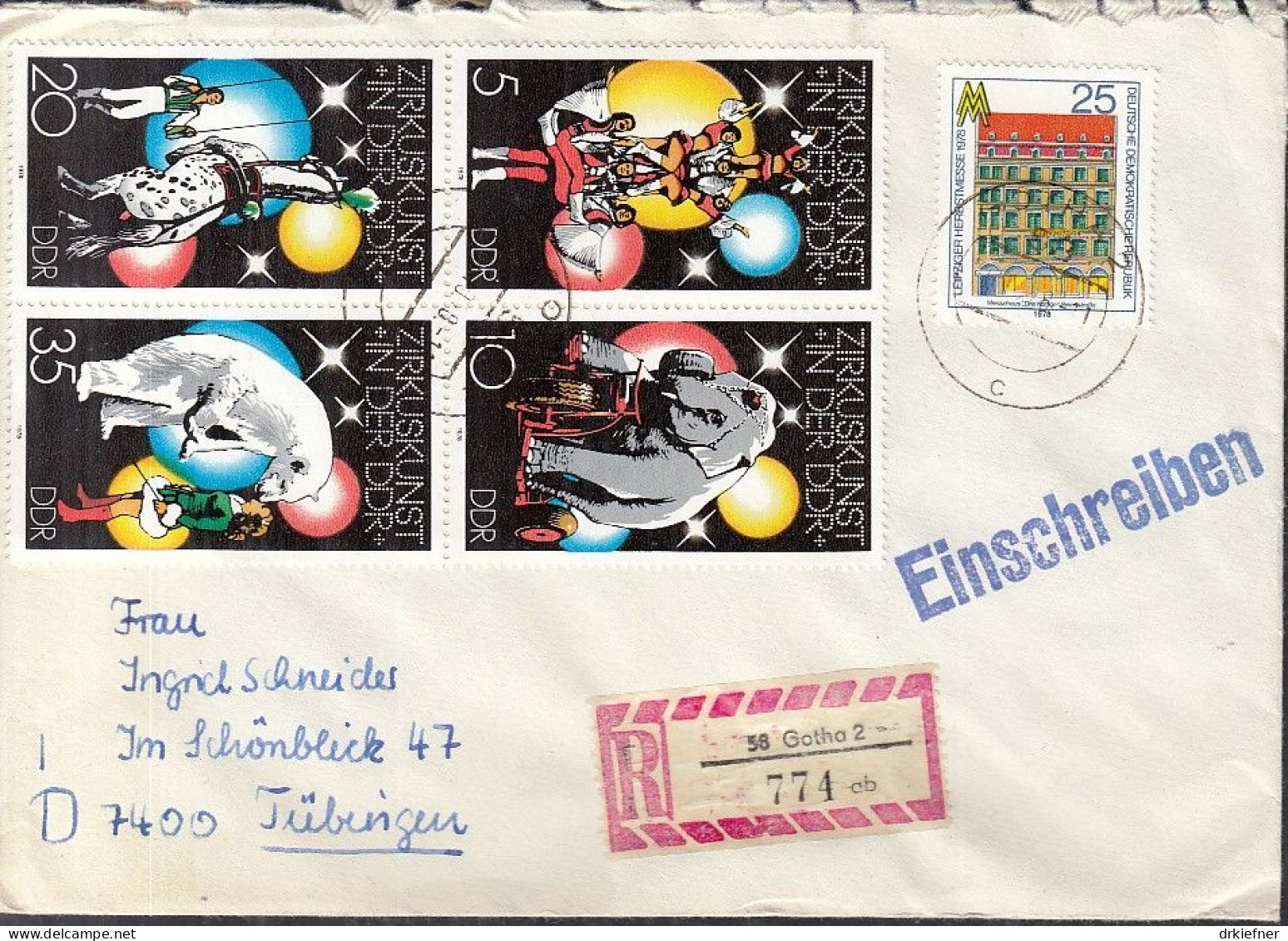 DDR  2364-2367, 4erBlock Auf R-Brief Mit ZFr., Gestempelt: Gotha, Zirkuskunst, 1978 - Se-Tenant