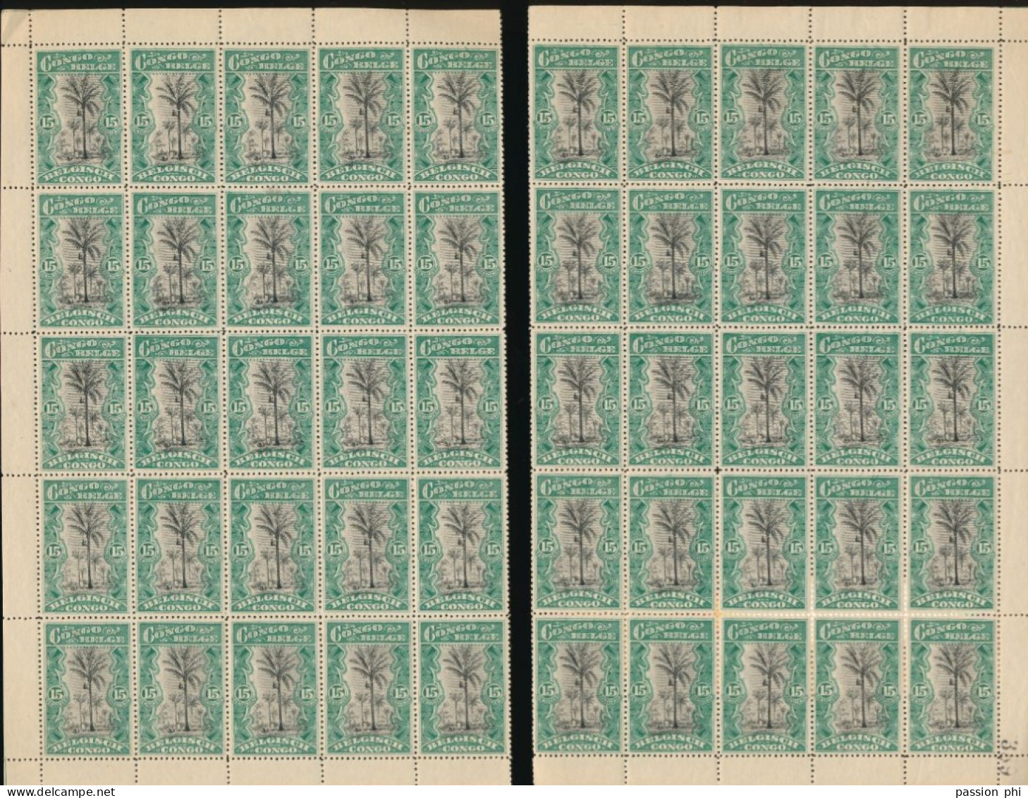 BELGIAN CONGO 1915 ISSUE COB 66 TWO HALF SHEET MNH - Feuilles Complètes