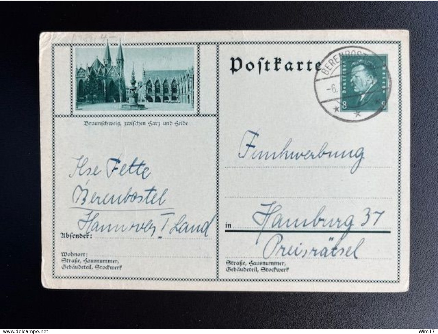 GERMANY 1931 POSTCARD BERENBOSTEL TO HAMBURG 06-03-1931 DUITSLAND DEUTSCHLAND - Briefkaarten