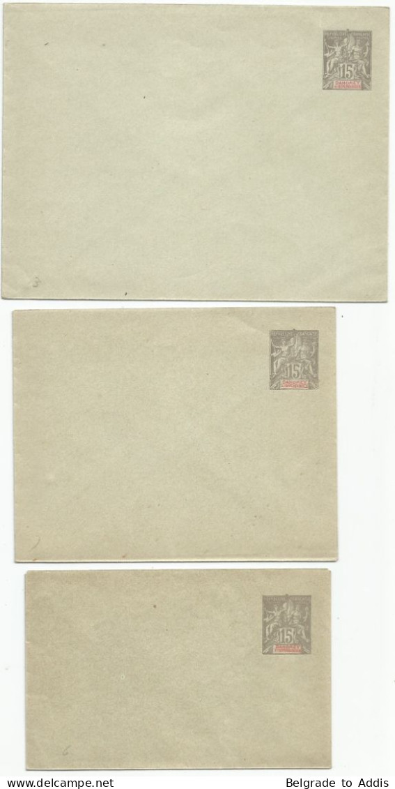 Dahomey Benin Enveloppes Entier En 3 Tailles Différentes Postal Stationery 1900 Type Groupe 15c. - Brieven En Documenten