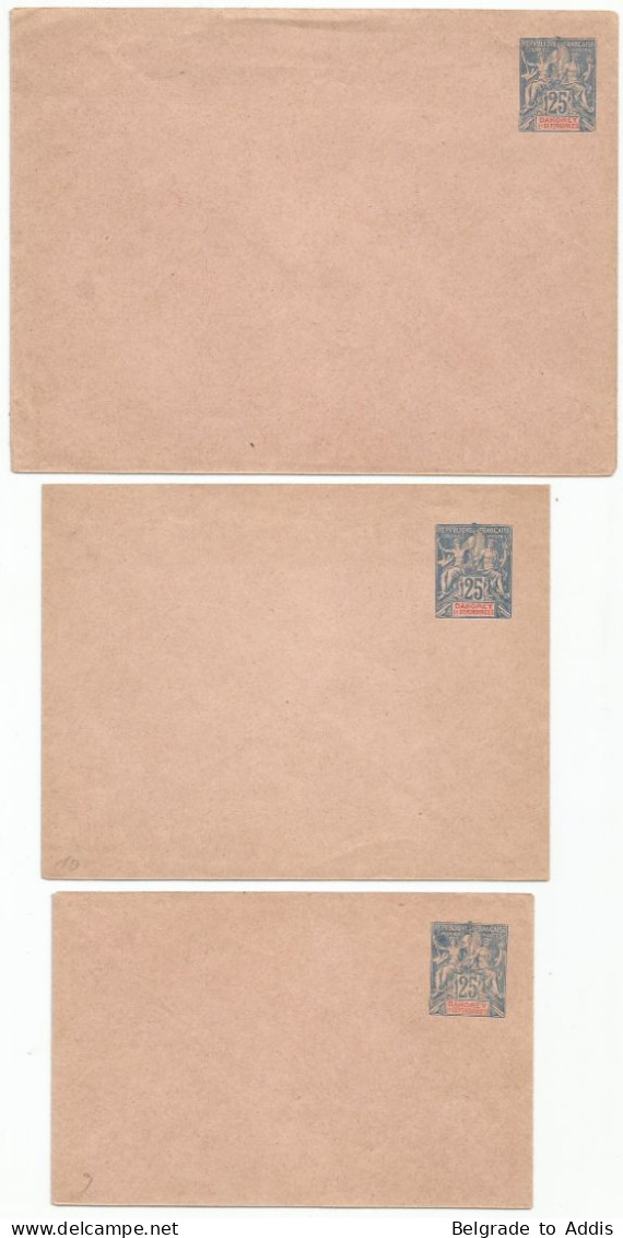 Dahomey Benin Enveloppes Entier En 3 Tailles Différentes Postal Stationery 1900 Type Groupe 25c. - Covers & Documents