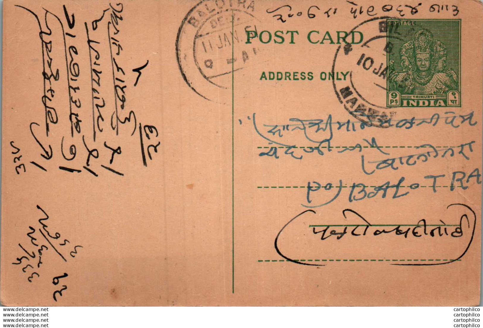 India Postal Stationery 9p Balotra Cds Marwar - Cartes Postales