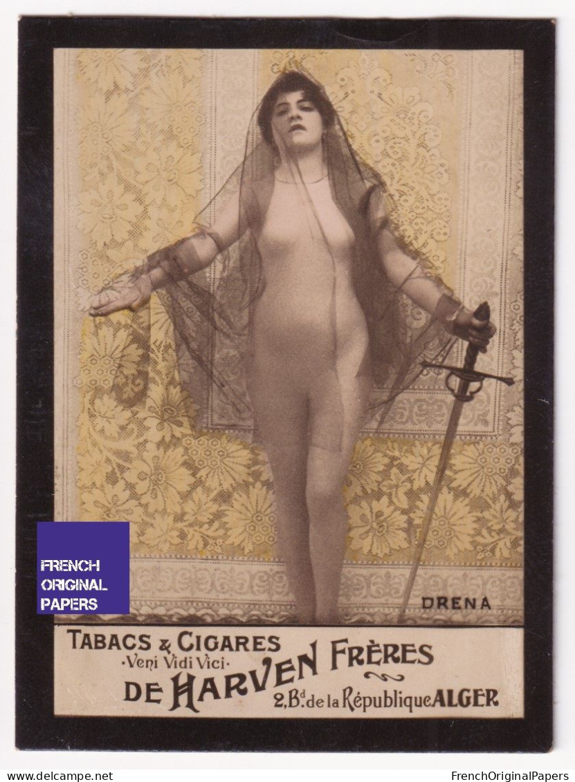 Dréna - Cigarettes De Harven 1910 Photo Femme Sexy Lady Pin-up Woman Nue Nude Nu Seins Nus Vintage Alger épée A62-9 - Autres Marques