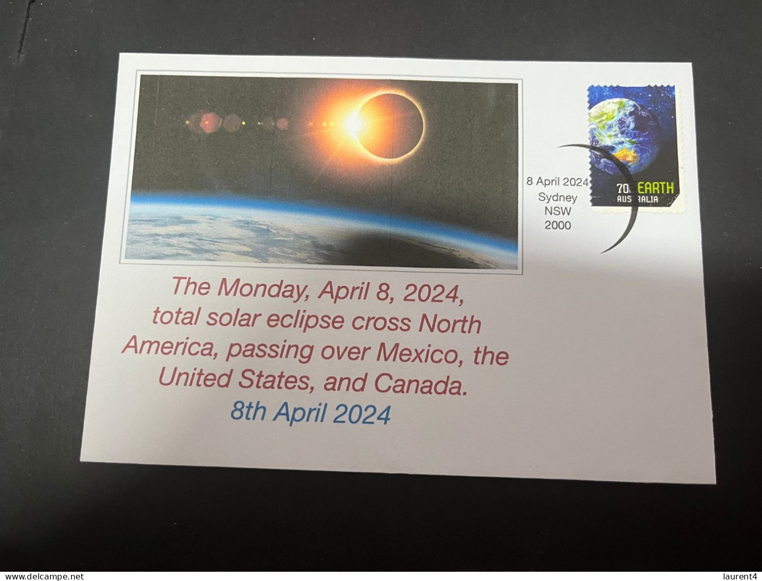 4-5-2024 (4 Z 7) Solar Eclipse (8 April 2024) Planet Earth From Space Stamp - Sonstige & Ohne Zuordnung