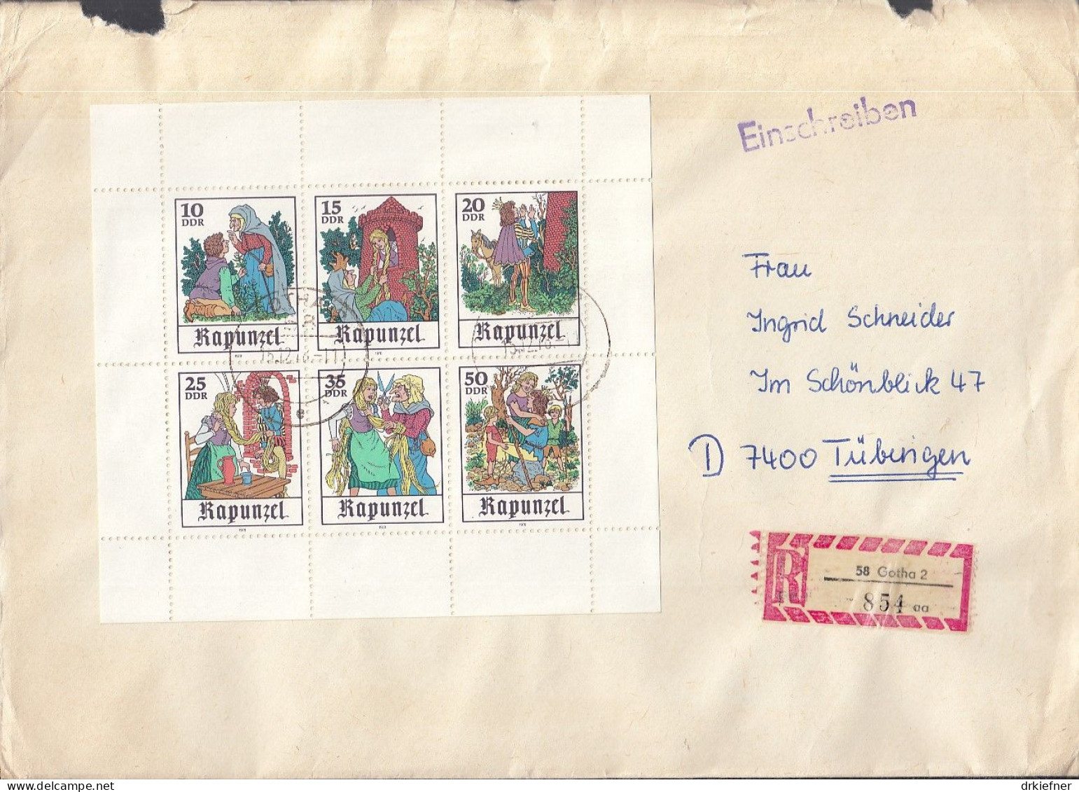 DDR  2382-2387, Kleinbogen Auf R-Brief, Gestempelt: Gotha, Märchen: Rapunzel, 1978 - 1971-1980