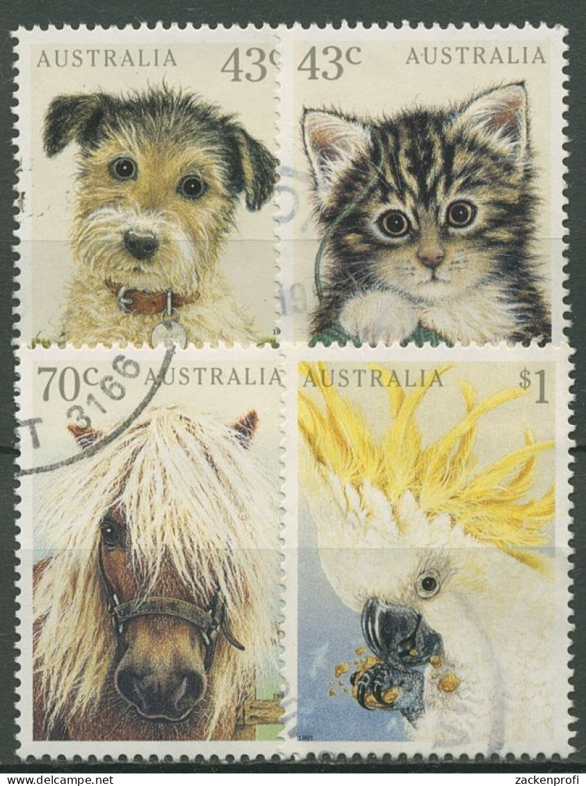 Australien 1991 Haustiere Hund Katze Pferd Kakadu 1257/60 Gestempelt - Usados