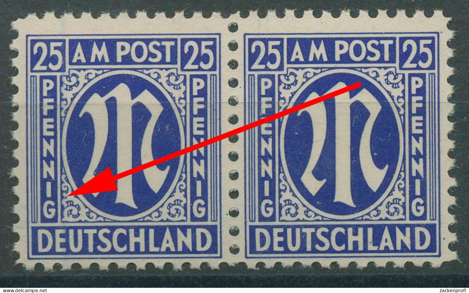 Bizone 1945 Am. Druck Mit Plattenfehler 9x F 87, Papier X Postfrisch (R7599) - Other & Unclassified