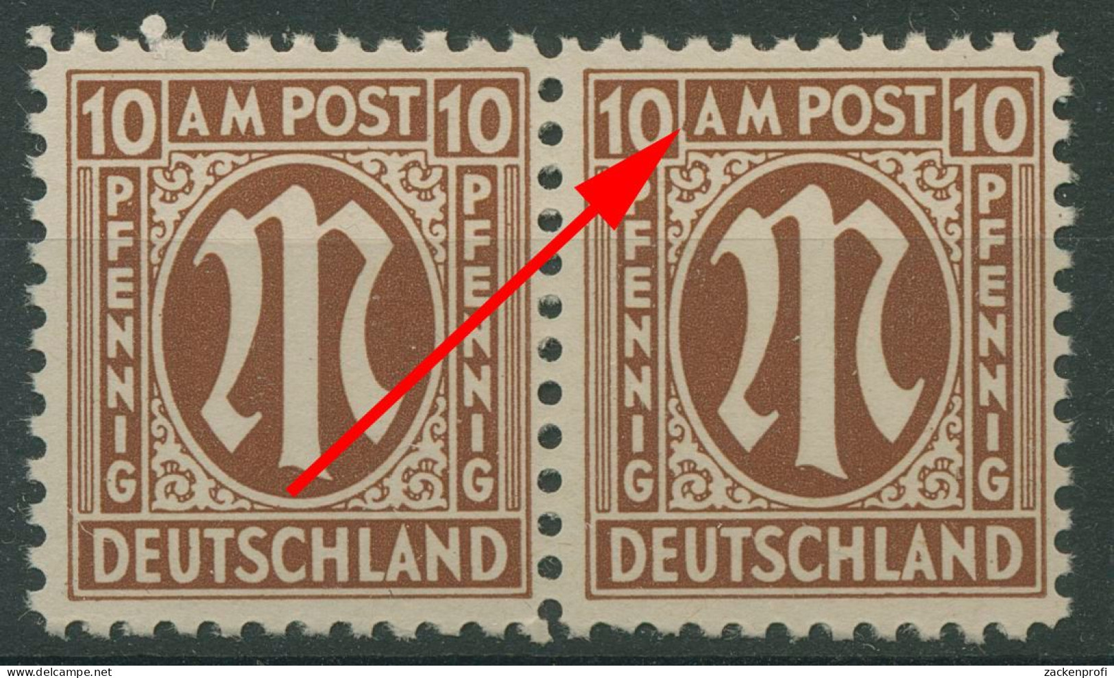 Bizone 1945 Am. Druck Mit Plattenfehler 6x II, Papier X Postfrisch (R7475) - Other & Unclassified