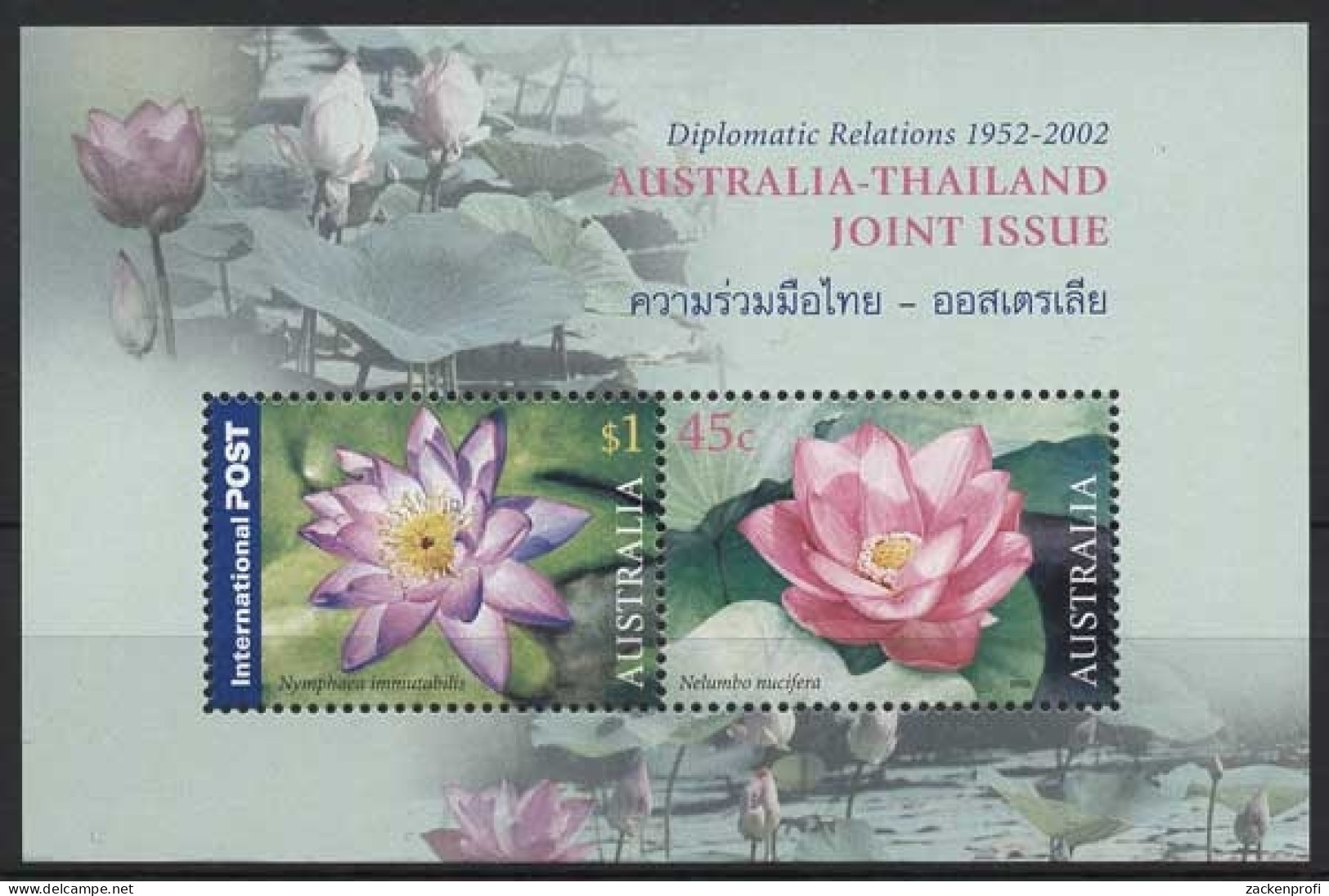 Australien 2002 Beziehungen M.Thailand Lotos Block 46 Postfrisch (C24133) - Hojas Bloque