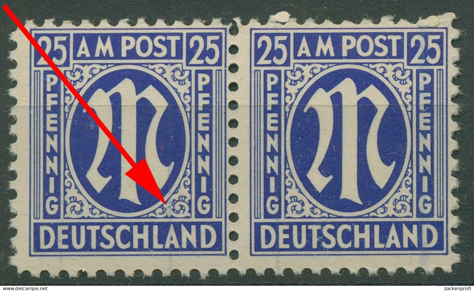 Bizone 1945 Am. Druck Mit Plattenfehler 9x F 67, Papier X Postfrisch (R7593) - Other & Unclassified