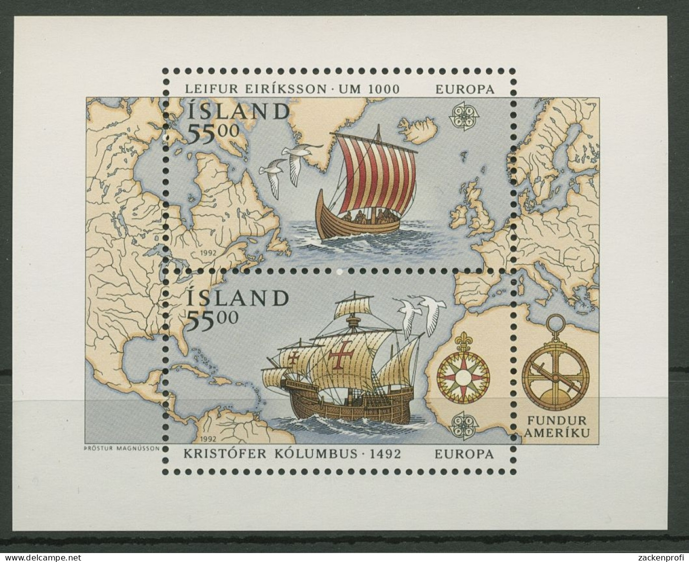 Island 1992 Europa CEPT 500 J. Entdeckung Amerikas Block 13 Postfrisch (C90066) - Hojas Y Bloques