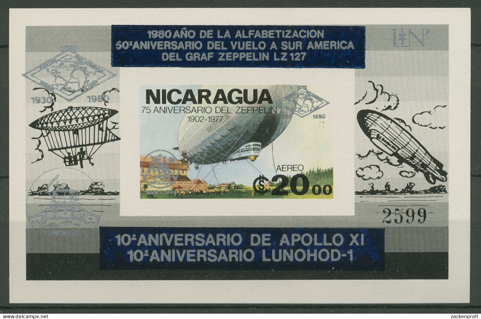 Nicaragua 1980 Luftfahrt Zeppelin Alphabetisierung Block 131 Ba Postfr. (C94380) - Nicaragua
