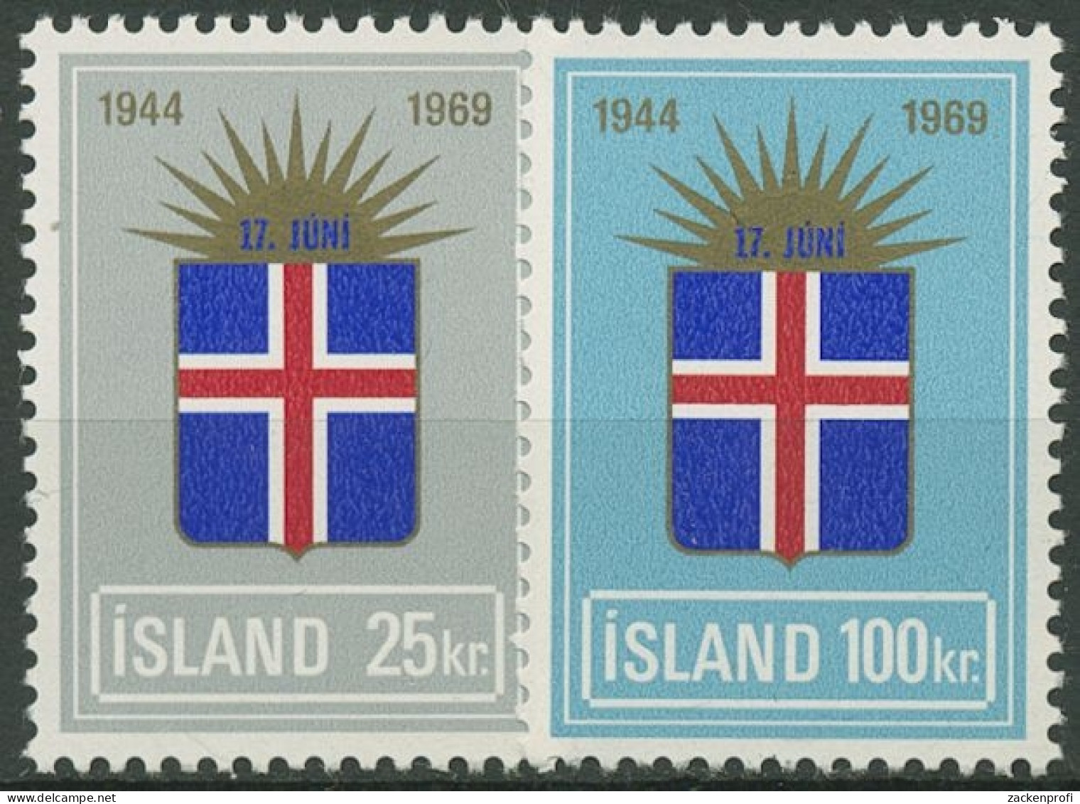 Island 1969 25 Jahre Republik Nationalflagge 430/31 Postfrisch - Ongebruikt