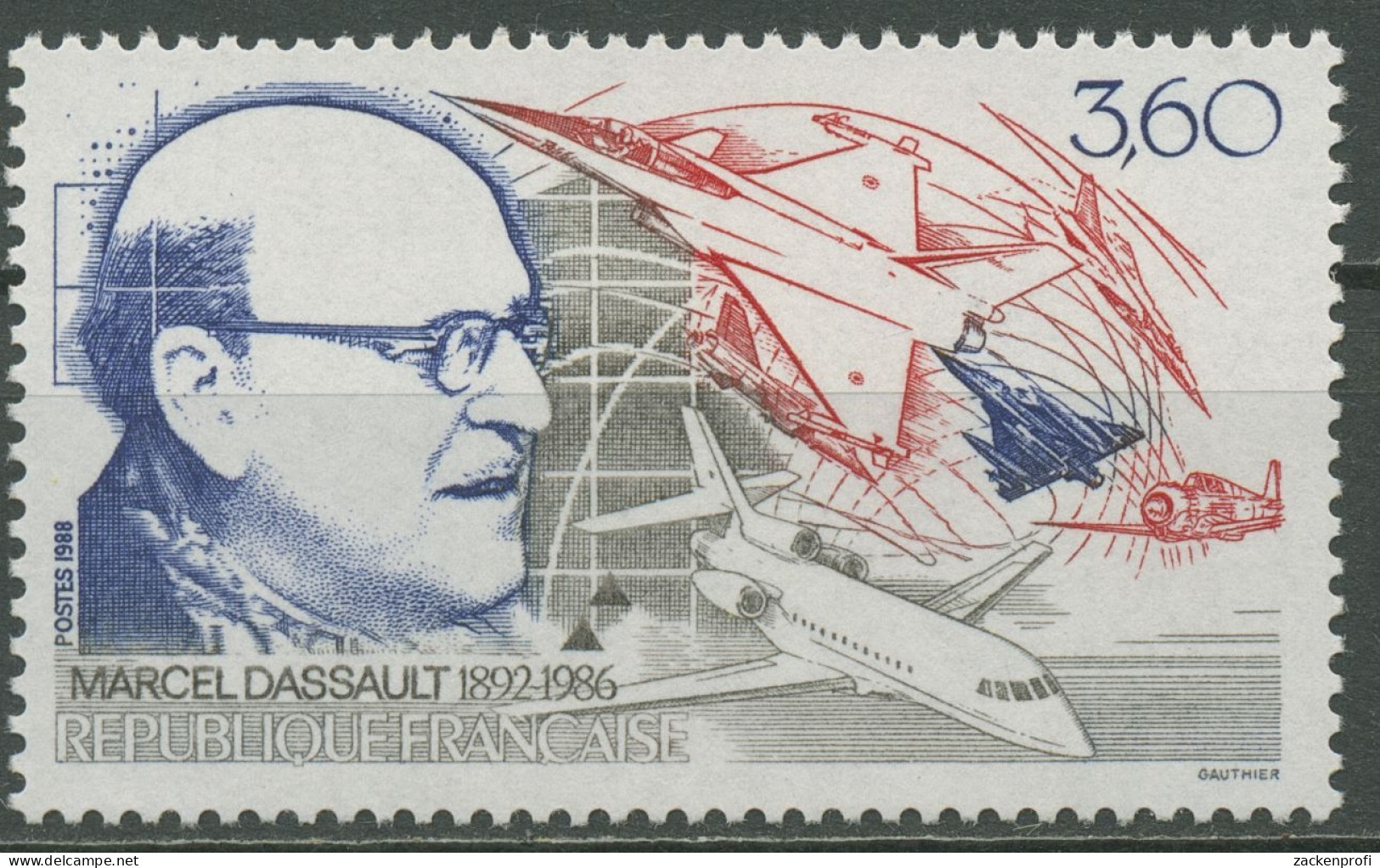 Frankreich 1988 Flugzeuge Konstrukteur Marcel Dassault 2637 Postfrisch - Unused Stamps