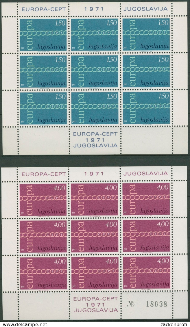 Jugoslawien 1971 Europa CEPT Kettensymbol Kleinbogen 1416/17 K Postfr. (C93520) - Hojas Y Bloques