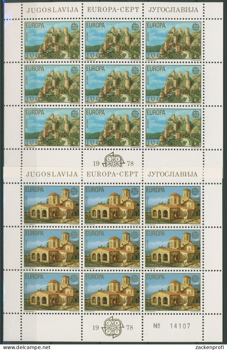 Jugoslawien 1978 Europa CEPT Baudenkmäler Kleinbogen 1725/26 K Postfr. (C93601) - Blocchi & Foglietti