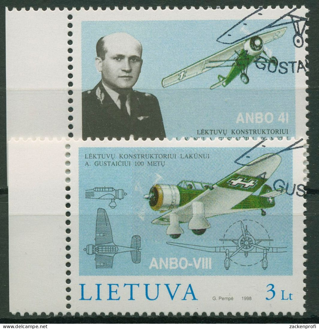 Litauen 1998 Flugzeuge Konstrukteur Antanas Gustaitis 662/63 Gestempelt - Lithuania