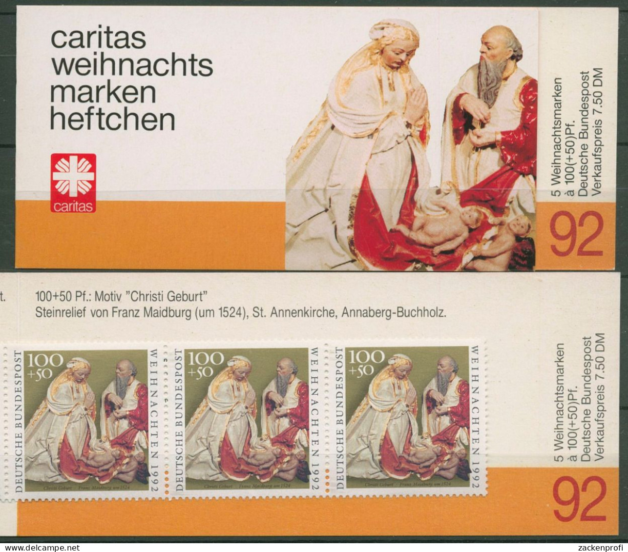 Bund Caritas 1992 Weihnachten Markenheftchen (1640) MH W 13 Postfrisch (C60008) - Other & Unclassified