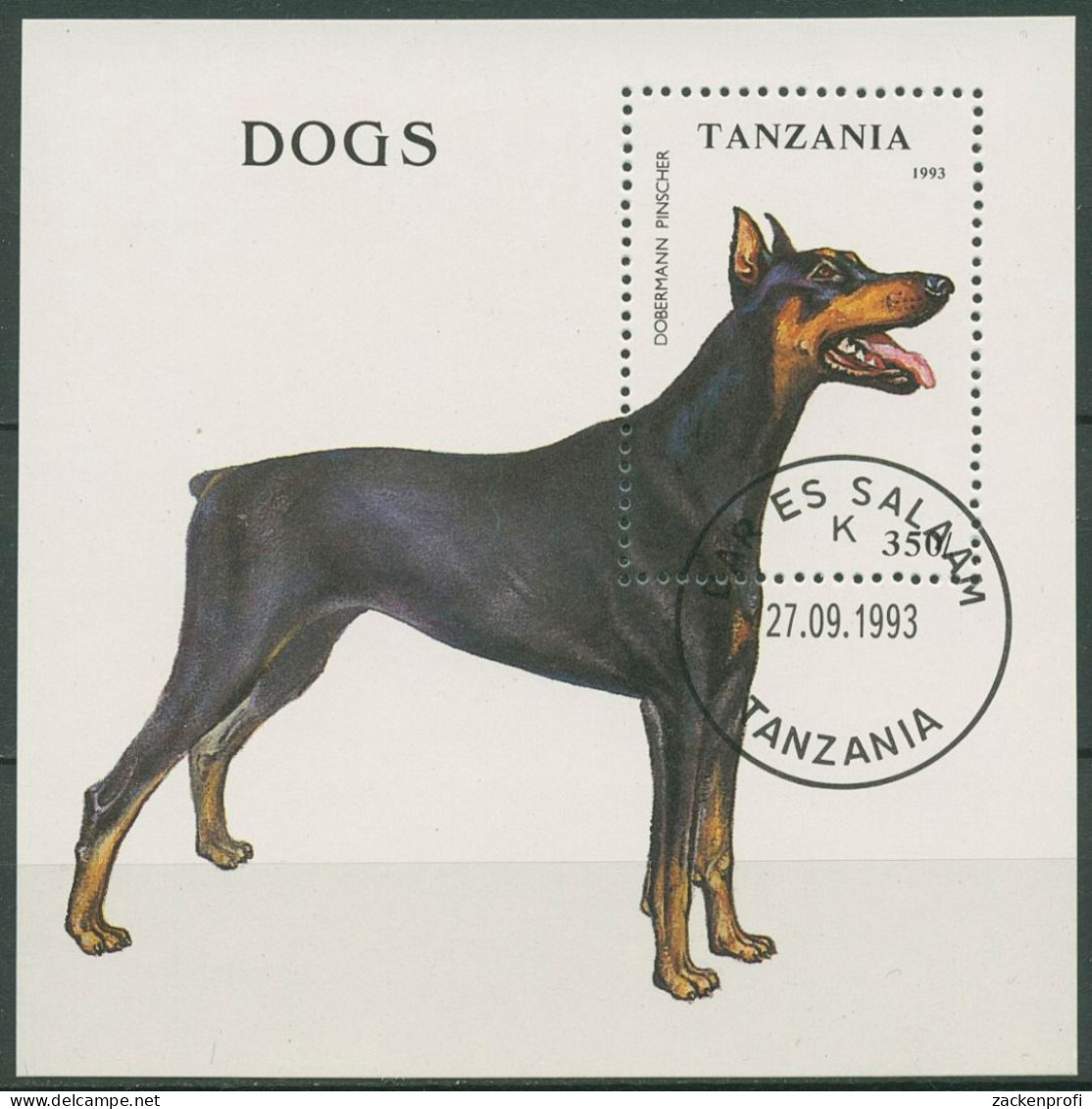 Tansania 1993 Hunde Dobermann-Pinscher Block 227 Gestempelt (C40269) - Tanzania (1964-...)